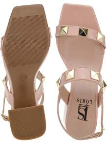 Loris Shoes Oficial Women's Sandal With ABS Block Heel, Pyramid, Studded Back, Buckle 18-415 - 裸體 - 查看 7