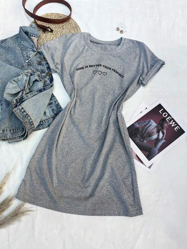vestido de algodão feminino   Vestidos Estilo Camiseta Feminina Casual Básico Cores