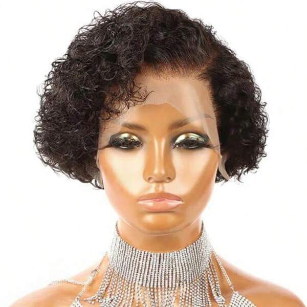 Peruca curta Pixie Cut Peruca de cabelo humano cacheado Perucas para mulheres Barato 13x4x1 T Parte Transparente Onda Profunda Peruca de renda Pré-arrancada Linha fina