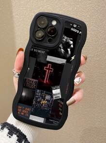 复古 1 件装 黑色轻质全身十字穿孔波浪纹防震防指纹手机壳 兼容 iPhone