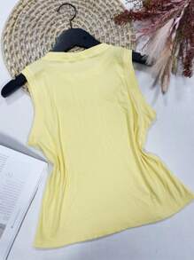 Tank Top, Very Stretchy Fabric, Front With Sequins - 黃色 - 查看 2