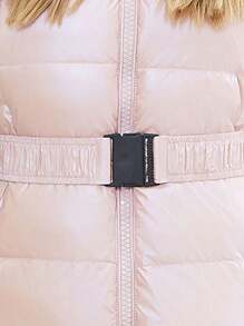 ZIAI Chaqueta casual de mujer con cintura ajustable, cuello de piel corto y para invierno