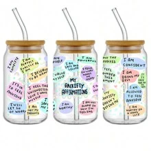 5pcs/Set Mental Health Theme UV DTF Cup Wraps, Waterproof Self-Adhesive Stickers For Mugs, Water Bottles, 16oz Glass Can Wraps, 3D Crystal Label, DIY Crafts - Multicolor - View 3