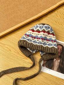 1 件女士户外秋冬拼色条纹保暖护耳针织帽，适合户外活动和日常使用，时尚无檐小便帽，理想的礼物选择 - 彩色 - 查看 10