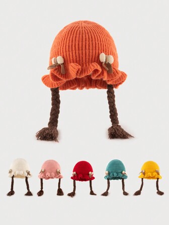 1 件 6-36 个月幼儿针织护耳帽，秋冬季，保暖衬里，时尚编织设计，适合男婴和女婴