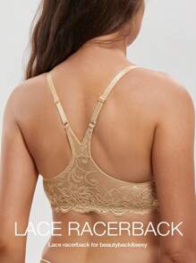 WINGSLOVE Women's Front Closure Lace Backless Padded Underwire Thick Deep V Bra - Apricot - View 3