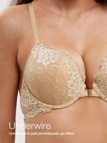 WINGSLOVE Women's Front Closure Lace Backless Padded Underwire Thick Deep V Bra - Apricot - View 4