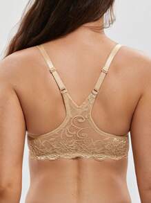 WINGSLOVE Women's Front Closure Lace Backless Padded Underwire Thick Deep V Bra - Apricot - View 5