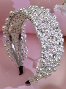 1pc Shiny Rhinestone Baroque Style Pearl Crown Hair Accessory, Elegant & Fashionable For Bride, Wedding, Holiday, Sweet Princess Costume, Casual, Work, Valentine's Day, Carnival - White - View 3