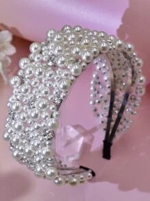 1pc Shiny Rhinestone Baroque Style Pearl Crown Hair Accessory, Elegant & Fashionable For Bride, Wedding, Holiday, Sweet Princess Costume, Casual, Work, Valentine's Day, Carnival - White - View 5