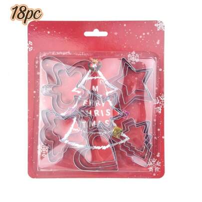 18 Pieces/Set, Christmas Cookie Cutting Mold Set, Stainless Steel Mold, Christmas Bread Cutting, Christmas Snowflake/Gingerbread Man/Angel/Heart Shape/Five-Pointed Star/Christmas Tree, Home Baking Mold, Kitchen Gadgets, Affordable Goods. Christmas Gifts Merry Christmas Christmas Eve Christmas Party
