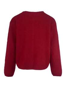 宽松蝴蝶结纽扣装饰圆领优雅长袖针织开衫