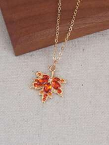 1 套/4 件时尚复古红枫叶首饰套装：耳环和项链、戒指 - 合成红宝石、合金、铜耳环 - 适合日常佩戴或作为礼物 - 适合所有季节 - 彩色 - 查看 4