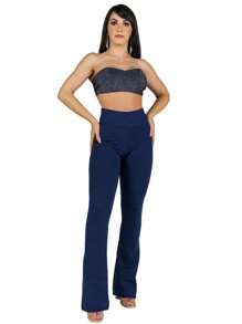 Women's High Waisted Thermal Plush Bell Bottom Flare Ballerina Pants - 藍色 - 查看 2