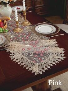 1buc, Aleer de masă din poliester, Aleer de masă brodat din țesătură din organza albă, Aleer de masă din material textil pentru decorare de vacanță, decorare acasă, decor pentru masă, decor de cameră, decor de nuntă