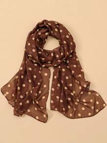 1pc Women's Elegant Minimalist Classic Polka Dot Printed Chiffon Scarf, Lightweight & Breathable Shawl Wrap - Coffee Brown - View 3