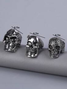 3pcs/Set Punk Style Skull Rings For Men - Multicolor - View 4