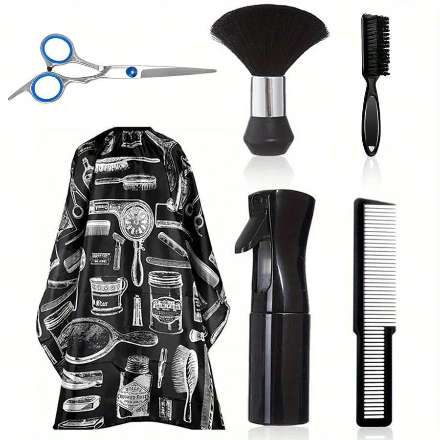 Bộ dụng cụ cắt tóc hoàn chỉnh: Bộ dụng cụ cắt tóc cao cấp 1/6 món kèm theo kéo thép không gỉ chuyên nghiệp, bình xịt, lược, tay cầm tiện dụng, khăn lau cổ, áo choàng cắt tóc - Thích hợp sử dụng tại tiệm hoặc tại nhà - Nhiều màu - Xem 1
