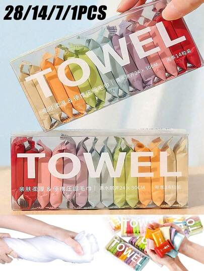 28/14/7/1pc Compressed Disposable Washcloths, Compressed Towels For Travel, Travel Portable Facial Cleansing Towel, Thickened Wet And Dry Dual-Use, Travel Essentials Travel Accessories, Travel Portable Facial Cleansing Towel Travel Holiday Essentials, Disposable Compressed Face Towel, Expanding To About 24cm*30cm When Exposed To Water