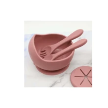 Children's Tableware Set Baby Food Supplement Feeding Training Silicone Cutlery 8pcs/6pcs Set Baby Suction Bowl Mother And Baby Supplies - 藏蓝色 - 查看 6
