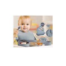 Children's Tableware Set Baby Food Supplement Feeding Training Silicone Cutlery 8pcs/6pcs Set Baby Suction Bowl Mother And Baby Supplies - 藏蓝色 - 查看 7