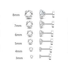 6pcs/Set 3mm - 8mm Hypoallergenic Flat Back Earrings For Women & Men, Silver Stainless Steel Stud Earrings With Cubic Zirconia Birthstone, Suitable For Sensitive Ears