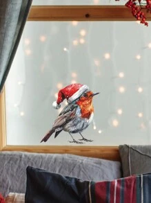 可爱的圣诞帽和小鸟墙壁/窗户贴纸适用于卧室、客厅、入口、宿舍、家居装饰 - 可愛聖誕帽小鳥窗貼畫 - 查看 12