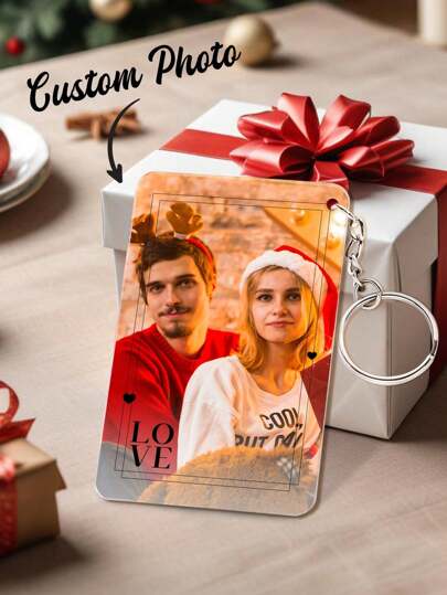 1pc Customized Christmas Photo Keychain, Personalized Christmas Photo Keyring, Personalized Picture Keychain, Custom Photo Keychain, Acrylic Keychain, Christmas Gift, Gift For Him/Her, Couples Gift, Gift For Wife, Husband, Mom, Dad, Best Gift, Merry Christmas
