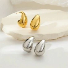 2 件 925 纯银泪珠形耳环，简约设计，适合女性日常佩戴 - 淚珠耳釘 - 查看 1