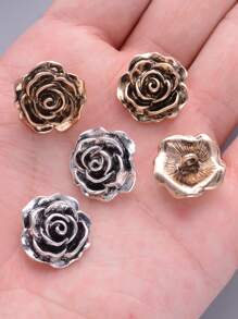 Vintage Rose Flower Metal Buttons 6 Packs, Antique Style Decorative Button For Coats, Sweaters, Suits, Jackets, Women's Fashion, DIY Crafts, Hair Accessories, Sewing Supplies - Golden & Silver Grey