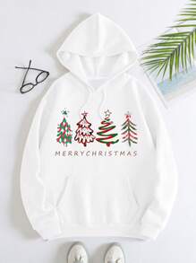 1 chiếc áo nỉ nữ dáng rộng có mũ trùm đầu, kiểu dáng Giáng sinh, in chữ, ấm áp, thích hợp mặc ở nhà, ngoài trời, dịp lễ Giáng sinh, thể thao thường ngày, mùa đông. - trắng - Xem 3