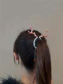 1 pieza Pinza de pelo con forma de garra de reno brillante con agarre fuerte, adecuada para cabello grueso, accesorios de pelo con borlas navideñas, decoración de pelo para cumpleaños, Navidad, fiestas, decoración del hogar, decoraciones navideñas, decoración de habitación de invierno