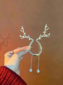 1 pieza Pinza de pelo con forma de garra de reno brillante con agarre fuerte, adecuada para cabello grueso, accesorios de pelo con borlas navideñas, decoración de pelo para cumpleaños, Navidad, fiestas, decoración del hogar, decoraciones navideñas, decoración de habitación de invierno