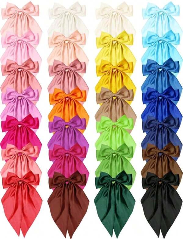 12 piezas Clip de pelo con lazo de cinta de color aleatorio, clip de pelo con lazo de cola extra grande de satén, ornamento de pelo con lazo lindo para mujeres y niñas