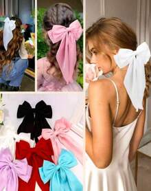 12 piezas Clip de pelo con lazo de cinta de color aleatorio, clip de pelo con lazo de cola extra grande de satén, ornamento de pelo con lazo lindo para mujeres y niñas
