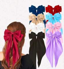 12 piezas Clip de pelo con lazo de cinta de color aleatorio, clip de pelo con lazo de cola extra grande de satén, ornamento de pelo con lazo lindo para mujeres y niñas