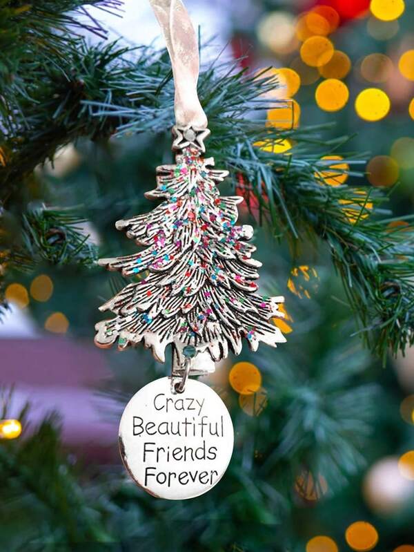 1pc Christmas Friendship Charm Gift, Forever Crazy Beautiful Friend, Friendship Christmas Decor, Metal Christmas Tree Hanging Ornament, Birthday Gift, Keychain, Car Interior Decor, Christmas Home Decor,Christmas