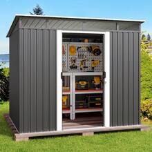 Lofka 8' X 6' Outdoor Storage Shed, Versatile Metal Garden Shed, Outdoor Storage Tool Shed, With Sliding Doors, Transparent Panel Windows, Anchors, Outdoor Storage Shed For Backyard, Patio - 灰色 - 查看 2