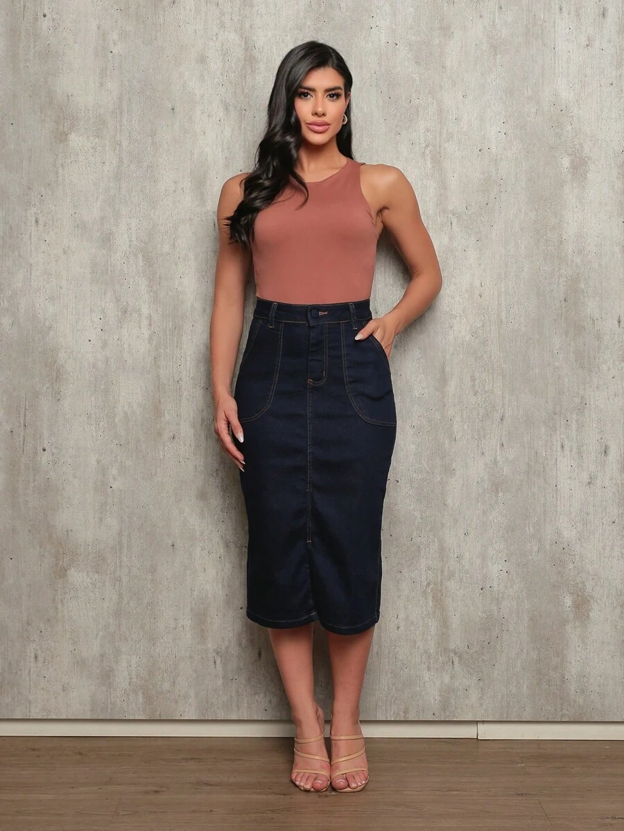 Midi Jeans Skirt With Lycra Evangelical Fashion