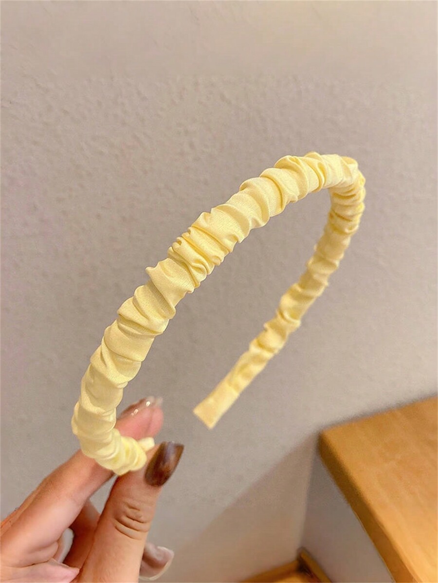 5pcs Women Sweet Fresh Solid Color Fabric Pleated Wide Headbands, Daily