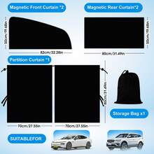 Un juego de 5 cortinas personales para automóviles, 4 ventanas magnéticas separadas del asiento trasero, protector solar para SUV, una siesta, 5 telas lavadas negras
