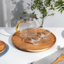 1 khay gỗ hồng sắc, khay tròn, đĩa đa năng dùng cho bữa sáng, món tráng miệng, bánh mì, đồ ăn nhẹ, sushi, bánh ngọt, trà & cà phê, trưng bày trái cây, đồ dùng ăn uống trong bếp, quà tặng trang trí Giáng sinh - Màu vàng - Xem 4