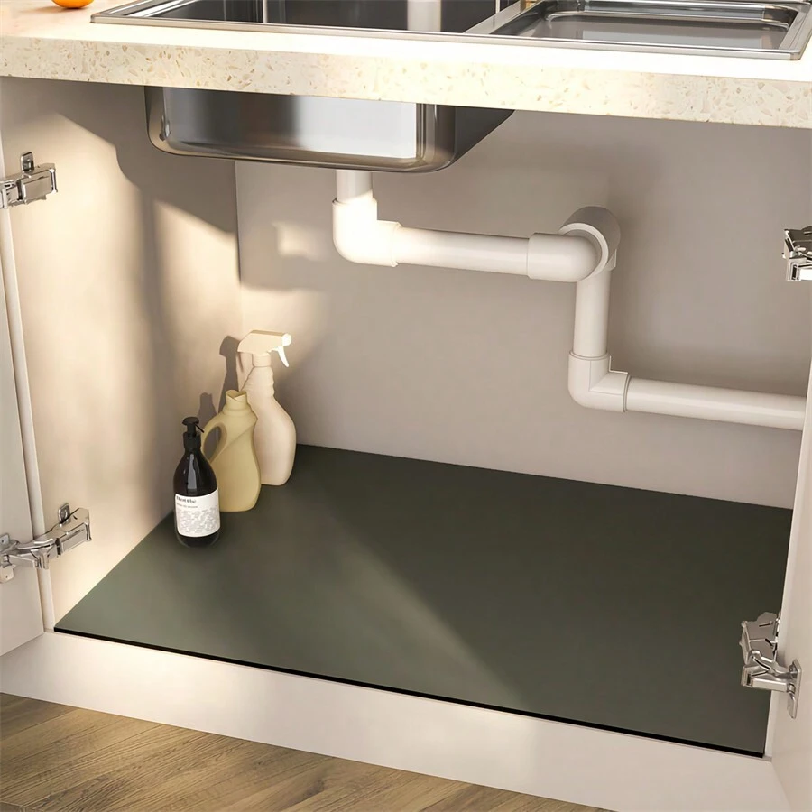 1 件多功能厨柜垫 - 吸水、防滑、防污垫，适用于水槽、抽屉和台面下使用 - 黑灰色 - 查看 1
