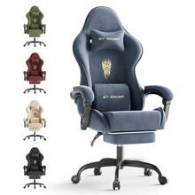Velvet Fabric Gaming Chair, High Back Ergonomic Gamer Chair For Adult, Comfortable Video Game Chair With Footrest And Massage Lumbar Cushion, Racing Reclining Office Computer Desk Chair - 灰色 - 查看 1