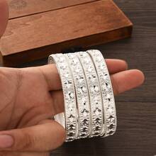 4 CHIẾC Vòng tay Dubai cổ điển màu vàng/bạc cỡ cố định, Quà tặng trang sức sang trọng cho tiệc cưới sinh nhật của bé gái - A - Xem 6