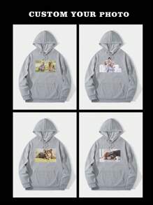 Custom Graphic Print Pocket Decorated Long Sleeve Hooded Funny Sweatshirt For Plus Size Men