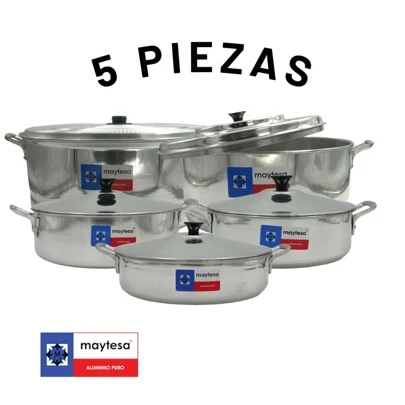 Kit Completo De Cacerolas Profesionales De 24, 26, 28, 34 y 55 Cm De Aluminio Maytesa