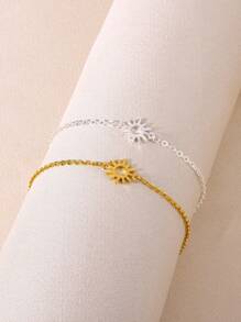 Women's Hollow Sun Anklet, Stainless Steel Bracelet, Retro Sunflower Anklet, Bohemian Style Jewelry, Gift For Valentine's Day, Mother's Day - Stainless Steel Anklet - View 2