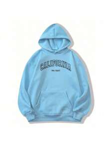 Women's Cold Weather Sweatshirt In Various Colors With California USA Print Fast Shipping Blouse With Pocket And Hood - Màu xanh nhạt - Xem 3