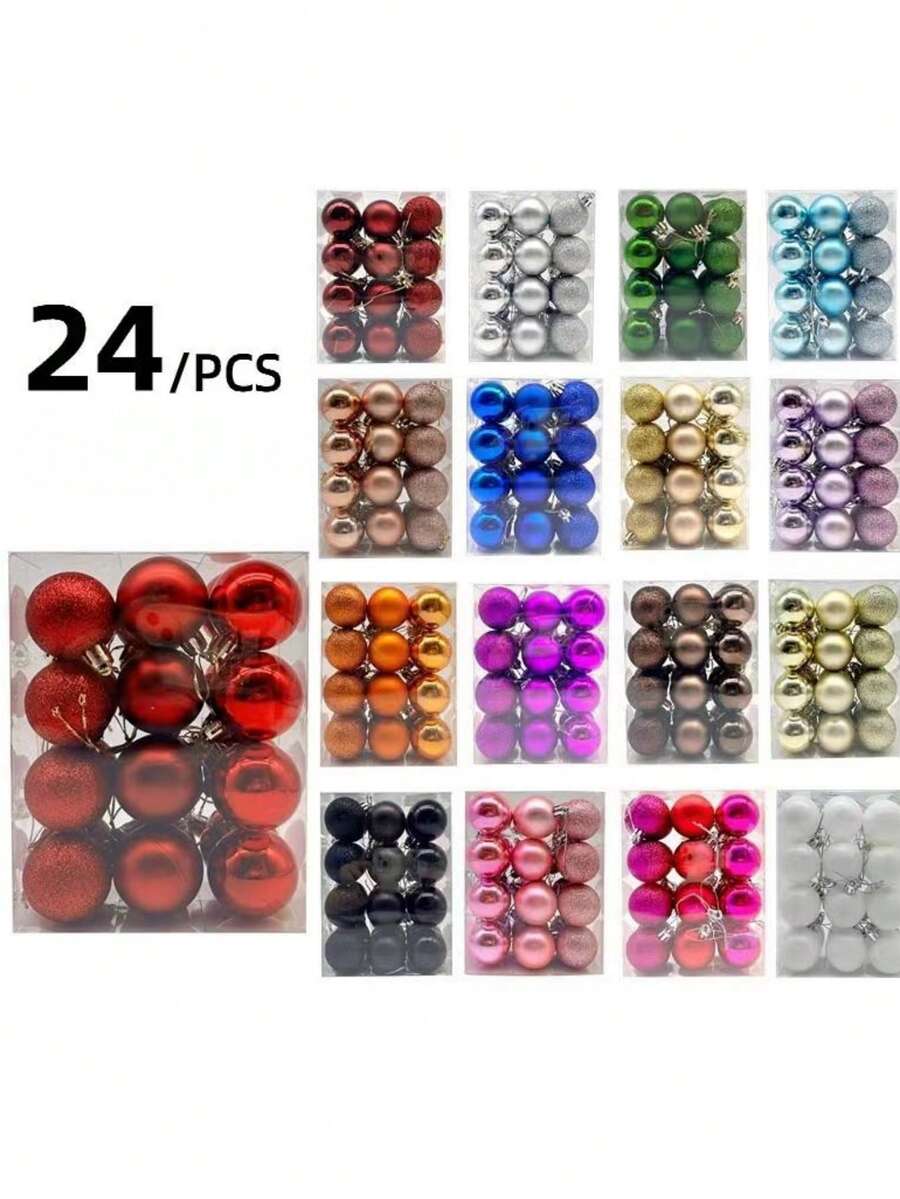 24 quả bóng trang trí Giáng sinh, thích hợp để treo đồ trang trí trên cây thông Noel, Giáng sinh - Nhiều màu - Xem 1
